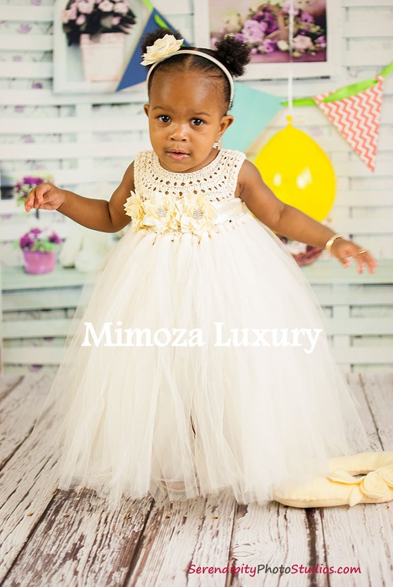 Ivory Flower Girl Dress, Baby girl dress, ivory infant dress, ivory tulle dress, 1st birthday dress, infant girl dress, christening dress