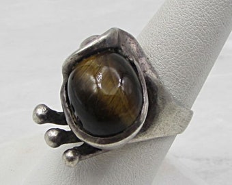 Vintage 925 sterling silver - tigers eye artistic ring sz 8 - r1034