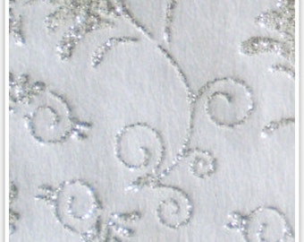 Non woven recycled paper white with silver floral print