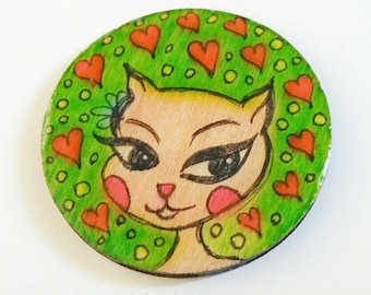 Miss Kitty Cat Brooch one of a kind OOAK wearable art