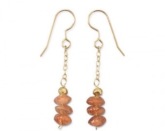 14/20 Gold Filled Pyrite Sunstone Dangle Drop Earrings