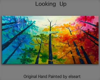 Original Landscape painting Forest skyline Art multi colors Looking Up oil painting huge size