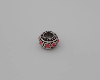 Bead spacer European Bracelet Charm 11mm pink rhinestones