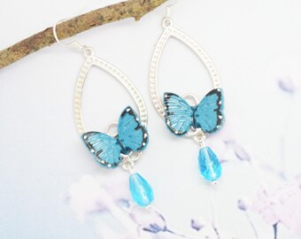 Blue butterflies in polymer clay earrings