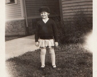 Original Vintage Photograph Snapshot Girl Beret & Sweater 1920s
