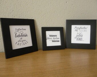 Three frames wood with happiness quote
