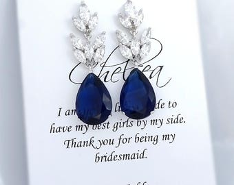 Dark Blue Earrings, Navy Earrings, Navy Crystal Earrings, Dark Sapphire Earrings, Bridesmaid Earrings, Bridesmaid Gift, Wedding Earrings