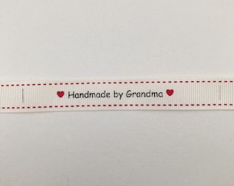 Handmade by Grandma Ribbon - 16mm Ivory Grosgrain Handmade Ribbon - Made by Grandma Labels - Small Gifts for Grandma