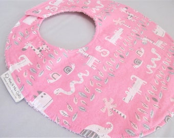 Boutique Bib for Baby or Toddler Girl - Modern Essentials - Pink and Gray Jungle Babies - Cotton Bib