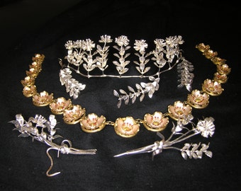 Vintage alemán, mirto nupcial Floral plata, Tiara