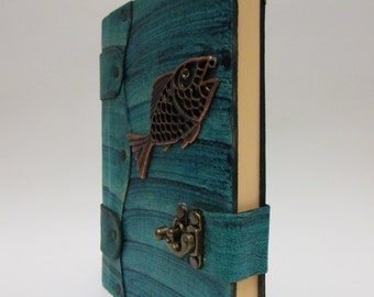 Leather journal notebook with Fish Emblem