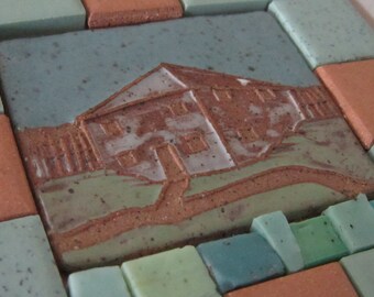 Fort Meigs Blockhouse tile with mixed media assemblage on wood