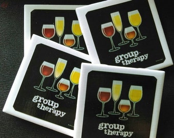 Group Therapy Wine Coasters Set of Drink Coasters Great Gift Idea!