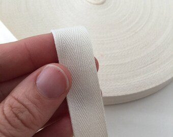 1/2" Cotton Ribbon, Natural Cotton twill tape, EXTRA FINE herringbone tape or grosgrain tape / fine sewing tape / raw ribbon