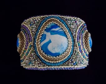 Beaded Cuff, Bead Embroidered Cuff, Beaded Bracelet Cuff