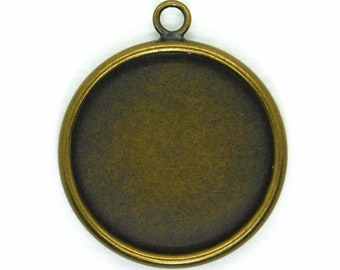 18mm Round Resin Bezel Pendant_Antiqued Brass_2 Pendants_Mixed Media_Resin Bezel_Crystal Clay_Jewelry Design
