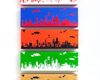 Philadelphia Skyline Ultimate Sports Edition (5 Canvas: 12 x 4 inches each) Philly Sports Cityscape Wall Art