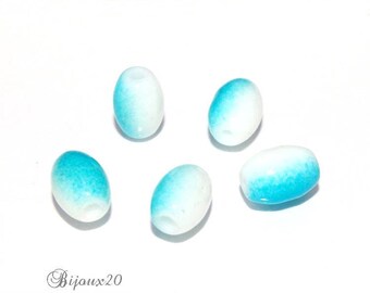 20 beads 10x8mm two-tone blue and white shape oval rice Pack M00102-4