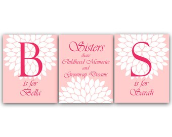 Sisters CANVAS Wall Art, Sister Quote, Personalized Kids Wall Art, Kids Name Art, Girls Wall Art, Pink Girls Room Decor - KIDS38