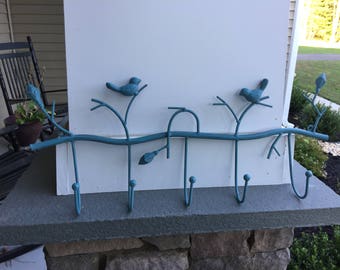 Cast Iron Bird Hook, Wall Décor, Bird Décor, Blue Bird Wall Décor, Home and Garden Décor