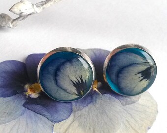 Blue Pensy (Viola) earrings. Holiday gift.