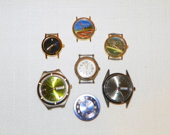 Watch Faces, Pocket Watch, Steampunk Recycling Parts, a DESTASH of Seven Fashion Watch Faces for Recycling and Parts