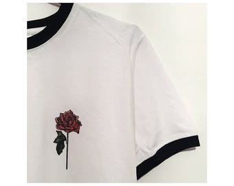 Grunge tumblr hipster aesthetic pinterest flower pocket ringer t shirt
