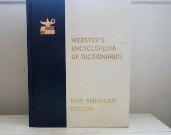 Webster's Encyclopedia of Dictionaries, webster's dictionary, large book, hardcover book, blue and white cover, college gift, graduation