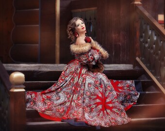 Evening maxi dress "A la Russe" with fur