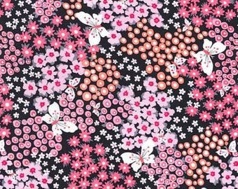 SALE! Fabric by the Yard - Fat Quarter Bundle - Quilt fabric - Black Floral Fabric - Butterfly Fabric - Fabric Bundle - Flutterby