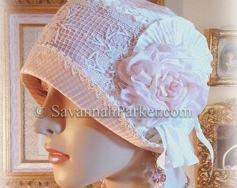 Antique Style 1920s Gatsby Flapper Downton Abbey Silk Summer Cloche - Ready to Ship - SMALL size - Ribbonwork Trim - Handmade Silk Flower