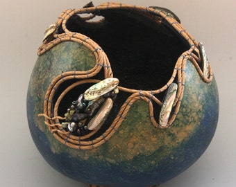Gourd Bowl With Abalone Shells -Item 716 by Susan Ashley