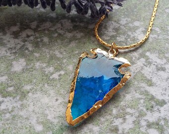 Arrowhead Pendant Necklace Boho necklace Blue Arrowhead Bold Pendant necklace Bold Necklace Jade necklace