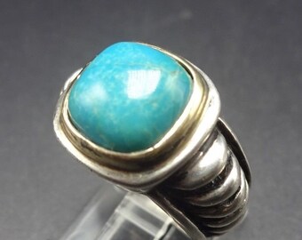 Vintage TURQUOISE Sterling Silver 925 & 14K GOLD Joseph Esposito RING, size 5