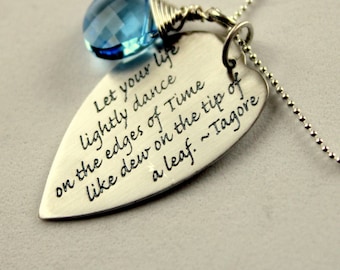 Custom Inspirational Necklace Graduation Gift, Tagore Quote, Dance, Life Quote, Personalized Graduation Gifts, Grad Gift, Mothers Day