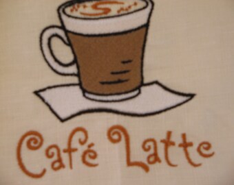 Embroidered Linen Towel Cafe Latte