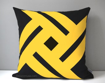 Decorative Black & Yellow Outdoor Pillow Cover, Geometric Pillow Cover, Modern Pillow Cover, Sunbrella Cushion Cover, Mazizmuse Pinwheel