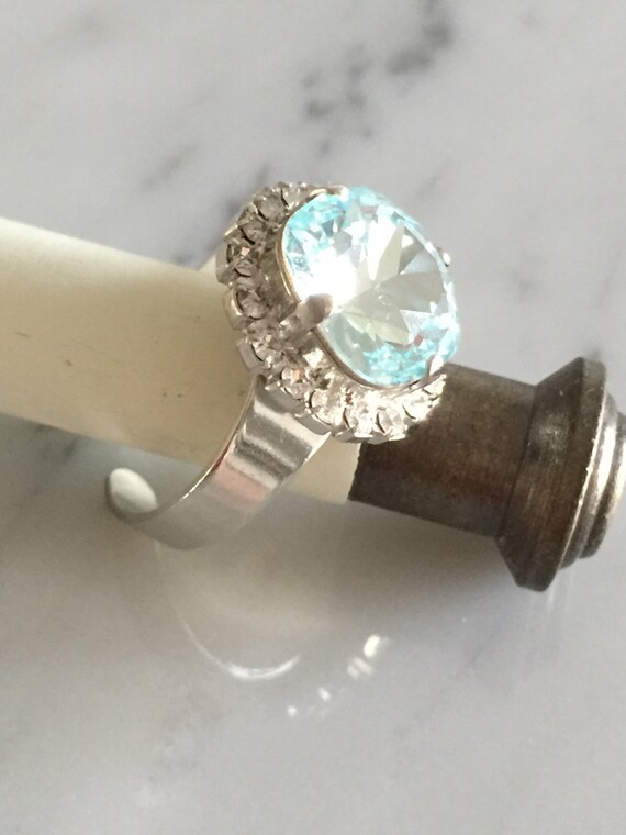 Swarovski Light Azore and Crystal Ring, Light Azore Crystal Ring. Swarovski Blue Crystal Ring