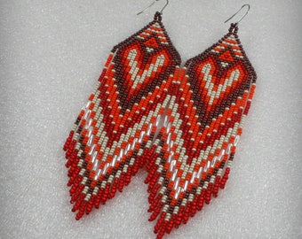 Fringe earrings , Long Indian style beaded earrings , boho , Ethnic style , Native American Beaded Earrings , Statement Beaded earrings