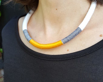 Orange cotton rope necklace, handmade