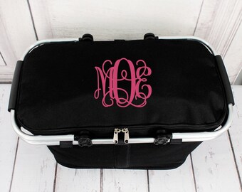 Black Insulated Collapsible Market Basket With Lid/ Grocery Tote/ Picnic Basket/ Cooler
