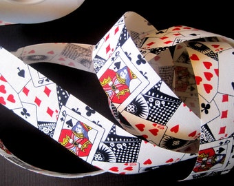 Poker Cotton Ribbon Trim, Playing Cards, Multicolor, 1 3/8" inch wide, 1 yard, For Mixed Media, Scrapbook, Home Decor, Accessories