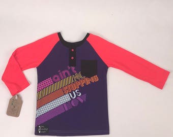 Size 7 - Upcycled Long Sleeve Henley with Pocket - Ain't No Soppping Us Now