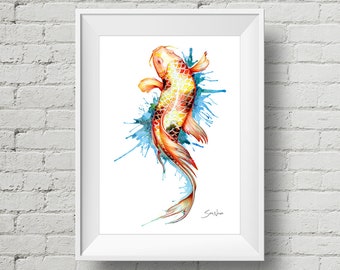 Koi Fish I : print japanese carp watercolor painting