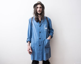 French Work Jacket 70s Vintage Chore Coat Workers Blazer Jacket WorkWear Spring Summer Aged Cotton Blouse Bleu De Travail Veste