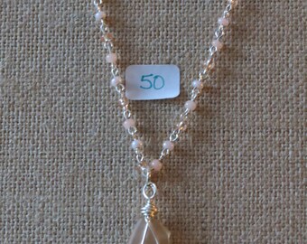 Peach seed bead necklace with sea glass pendant #50
