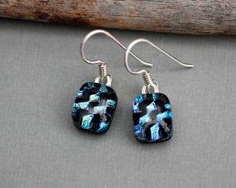 Unique Earrings - Sterling Silver Dangle Earrings - Dichroic Glass Earrings - Drop Earrings - Fused Glass Earrings