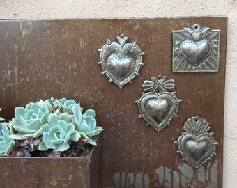 Milagro Sacred Heart, (set of 4) Haitian Metal , Recycled Art