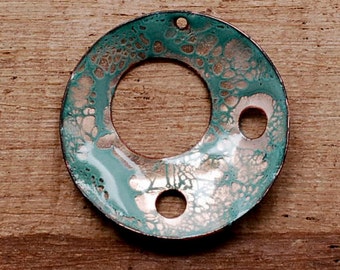 1 1/2" Round Enamel Copper Pendant - Kiln Fired Enameled Round Pendant - E44