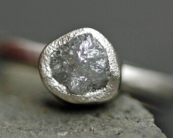 Conflict Free Rough Large Diamond Engagement Ring in Recycled